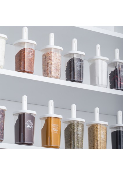 4360 6lı Kaydırmalı Kendinden Kaşıklı Sızdırmaz Kapaklı Etiketli Baharatlık Seti - Saklama Kabı fiyatları