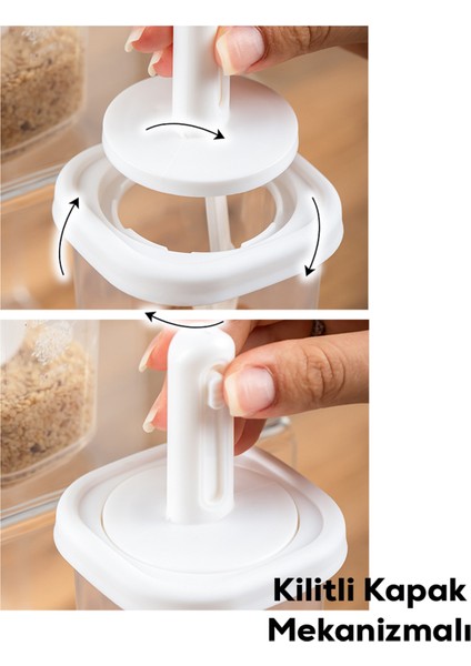 4360 6lı Kaydırmalı Kendinden Kaşıklı Sızdırmaz Kapaklı Etiketli Baharatlık Seti - Saklama Kabı modelleri