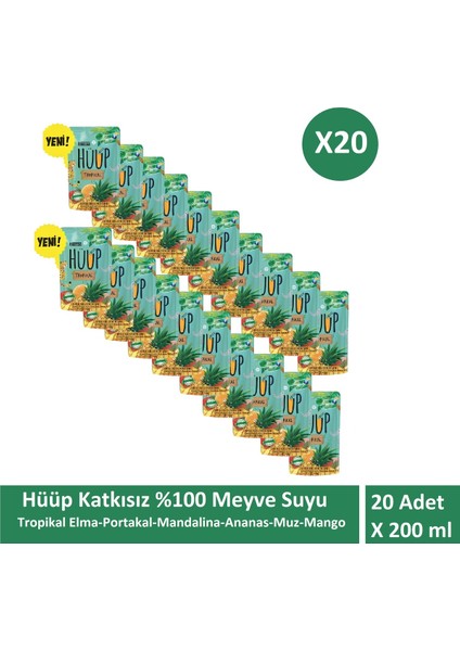 Hüüp Katkısız Karışık Meyve Suyu Elma Portakal Mandalina Ananas Muz Mango x 20 Adet