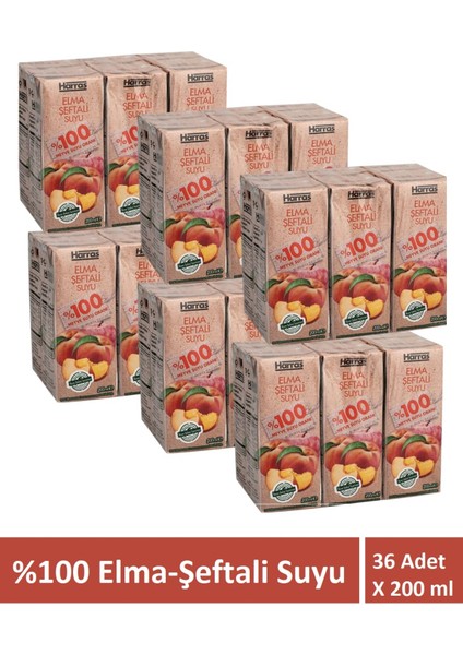 Elma Şeftali Suyu %100 Meyve Suyu Oranı Şeker Ilavesiz 36 Adet x 200 ml