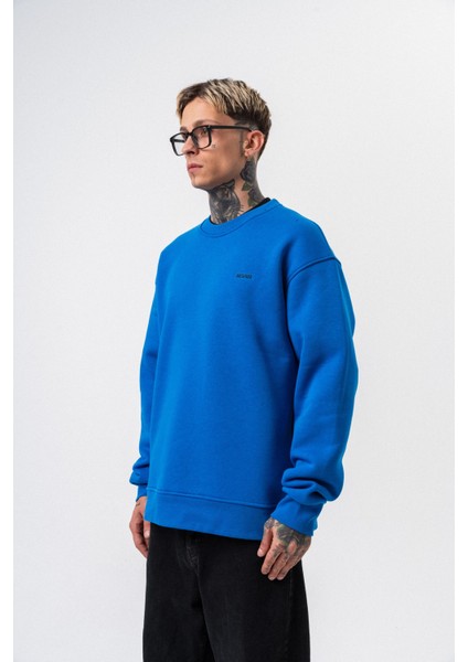 Erkek Respire Yazı Detaylı Basic Oversize Sweatshirt Mavi fiyatları