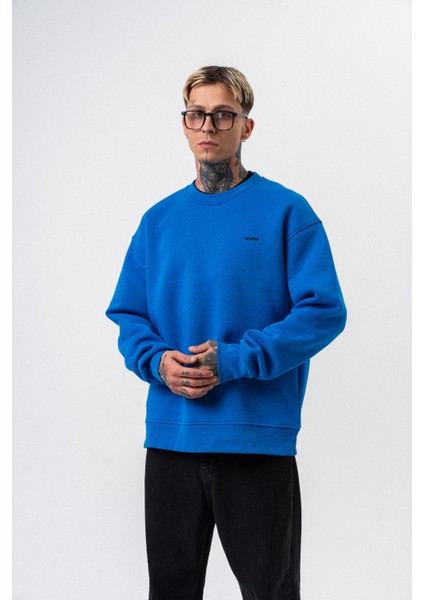 Erkek Respire Yazı Detaylı Basic Oversize Sweatshirt Mavi fırsatları
