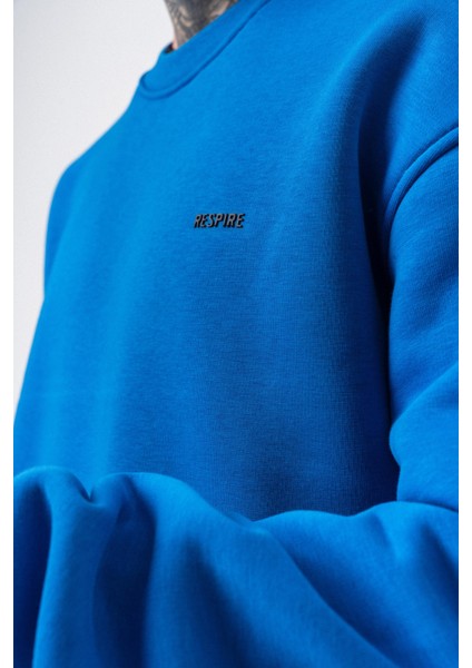 Erkek Respire Yazı Detaylı Basic Oversize Sweatshirt Mavi indirimleri