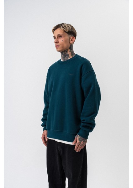 Erkek Respire Yazı Detaylı Basic Oversize Sweatshirt Zümrüt fiyatları