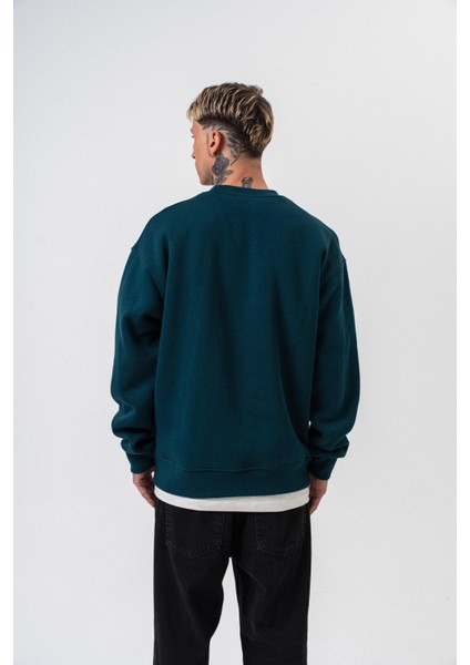 Erkek Respire Yazı Detaylı Basic Oversize Sweatshirt Zümrüt modelleri