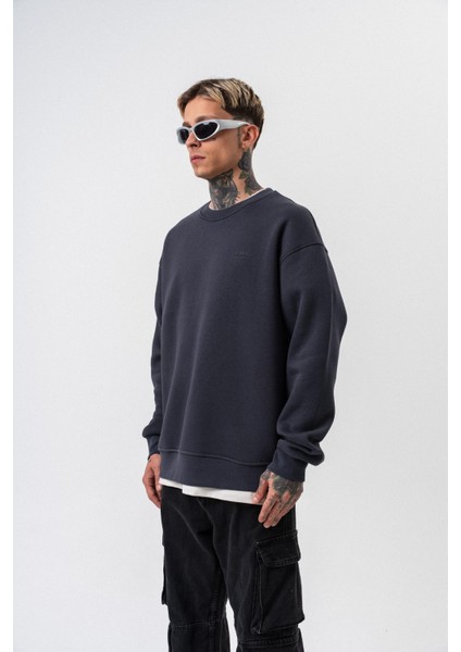 Erkek Respire Yazı Detaylı Basic Oversize Sweatshirt Füme fiyatları