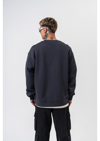 Erkek Respire Yazı Detaylı Basic Oversize Sweatshirt Füme modelleri