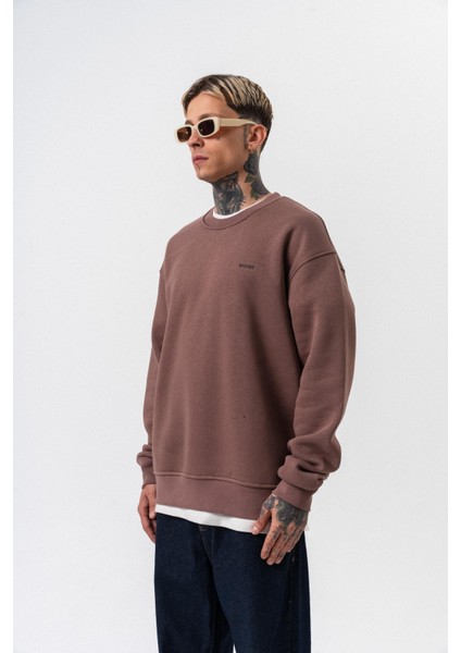 Erkek Respire Yazı Detaylı Basic Oversize Sweatshirt Kakao fiyatları