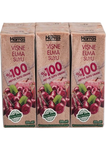 Vişne Elma Suyu %100 Meyve Suyu Oranı Şeker Ilavesiz 36 Adet x 200 ml fiyatları