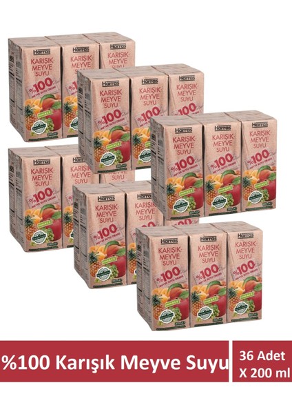 Karışık Meyve Suyu %100 Meyve Suyu Oranı Şeker Ilavesiz 36 Adet x 200 ml