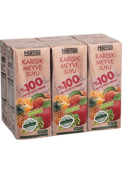 Karışık Meyve Suyu %100 Meyve Suyu Oranı Şeker Ilavesiz 36 Adet x 200 ml fiyatları