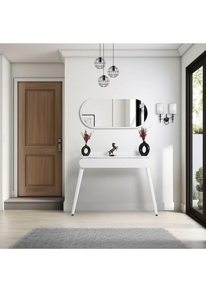 Flora Alize Beyaz Dresuar | Aynalı Çekmeceli Dresuar (90X32 Cm)
