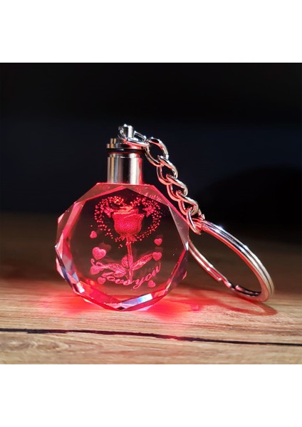 I Love You Gül Tasarım Renk Değiştiren Anahtarlık