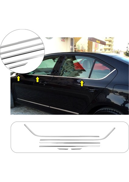 Skoda Octavia A7 Uyumlu 2013 ve Üzeri Krom Cam Çıtası 6 Parça Paslanmaz Çelik