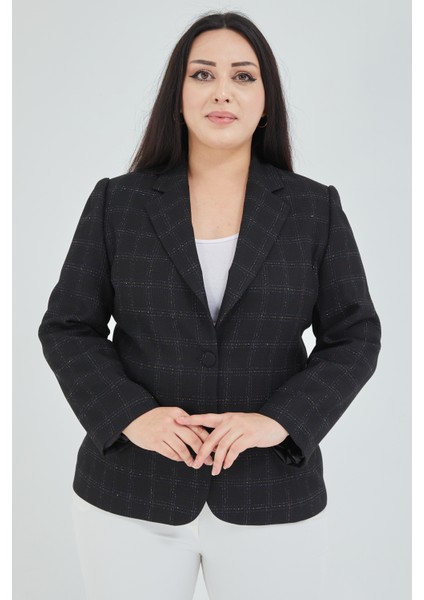 Atelier Kadın Büyük Beden Ekoseli Klasik Ceket