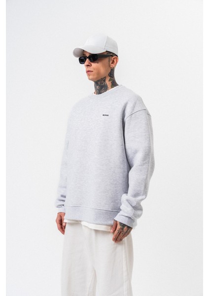 Erkek Respire Yazı Detaylı Basic Oversize Sweatshirt Kar Melanj fiyatları