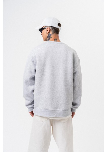 Erkek Respire Yazı Detaylı Basic Oversize Sweatshirt Kar Melanj modelleri