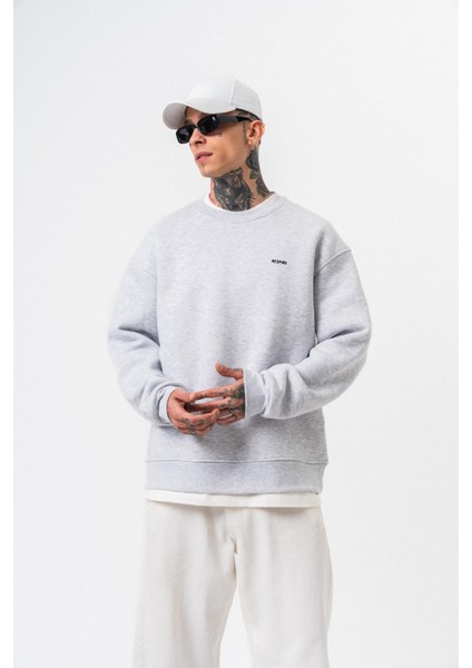 Erkek Respire Yazı Detaylı Basic Oversize Sweatshirt Kar Melanj fırsatları