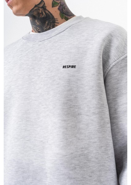 Erkek Respire Yazı Detaylı Basic Oversize Sweatshirt Kar Melanj indirimleri