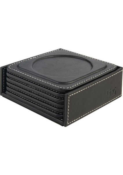 Bardak Altlığı,6’lı Set,masaüstü Yuvarlak Cup Coaster,vegan Suni DERI,11X11 Cm.,siyah