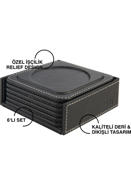 Bardak Altlığı,6’lı Set,masaüstü Yuvarlak Cup Coaster,vegan Suni DERI,11X11 Cm.,siyah fiyatları