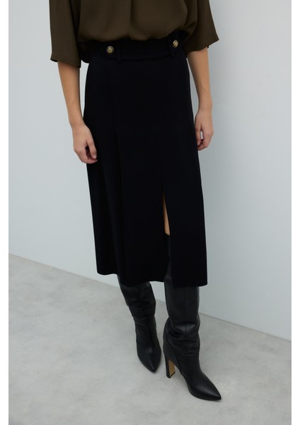 Yırtmaç Detaylı Midi Boy Etek Siyah K2615031_001 modelleri