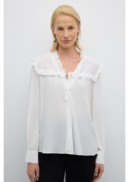 Fırfır Yaka Uzun Kollu Gömlek Ekru K2613504_049