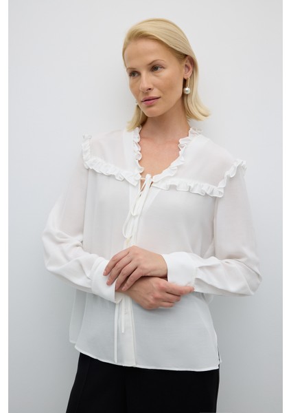 Fırfır Yaka Uzun Kollu Gömlek Ekru K2613504_049 modelleri