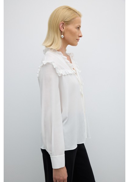 Fırfır Yaka Uzun Kollu Gömlek Ekru K2613504_049 fırsatları
