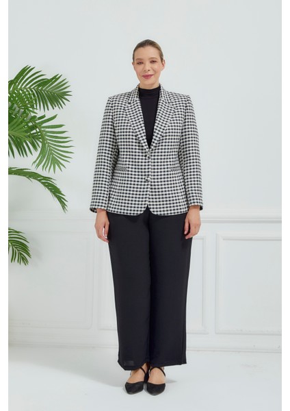 Atelier Kadın Büyük Beden Ekoseli Klasik Ceket