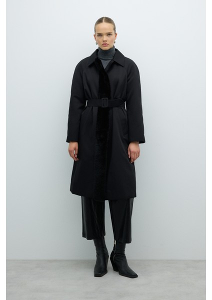 Kürk Detaylı Beli Kemerli Pardesü Siyah K2618301_001 fırsatları