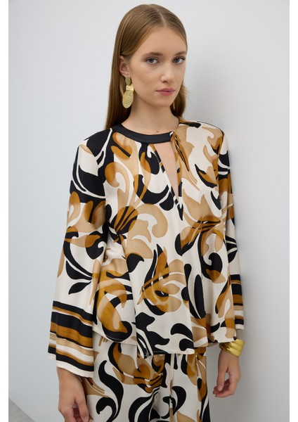 Bisiklet Yaka Desenli Bluz Standart Renk K2652011_089 modelleri