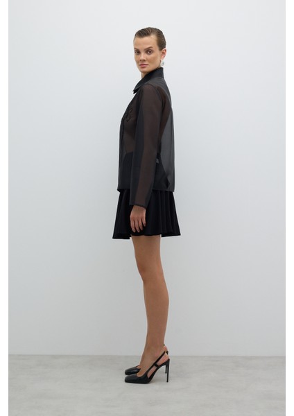 Önden Fermuarlı Taş Işlemeli Ceket Siyah K2613507_001