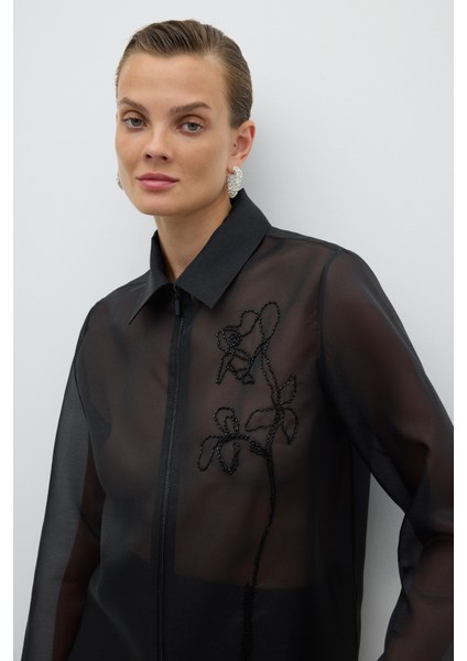 Önden Fermuarlı Taş Işlemeli Ceket Siyah K2613507_001 fırsatları