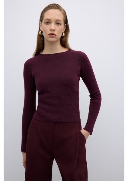 Bisiklet Yaka Triko Bordo K2671016_008