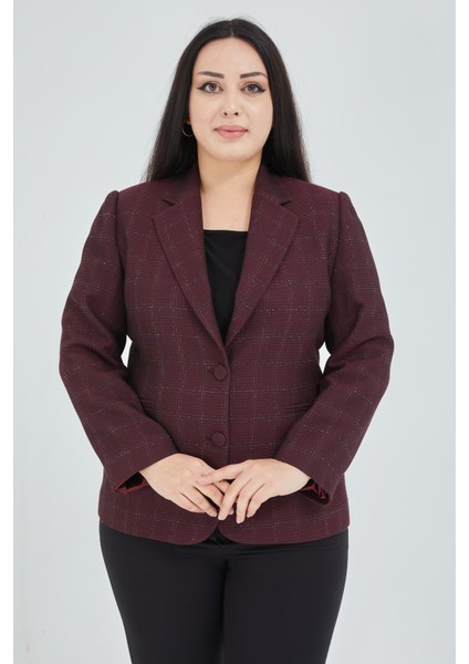 Atelier Kadın Büyük Beden Ekoseli Klasik Ceket