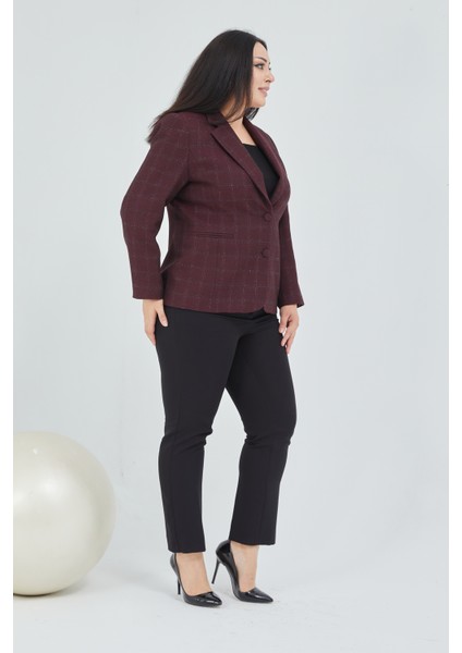 Atelier Kadın Büyük Beden Ekoseli Klasik Ceket