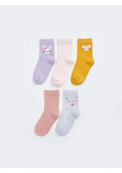 Lcw Baby Lila Baskılı Kız Bebek Soket Çorap 5'li