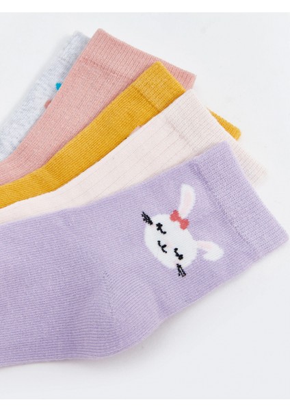 Lcw Baby Lila Baskılı Kız Bebek Soket Çorap 5'li fırsatları