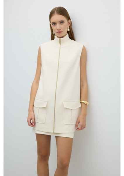 Ribana Yaka Çift Cepli Yelek Ekru K2617017_049 fırsatları