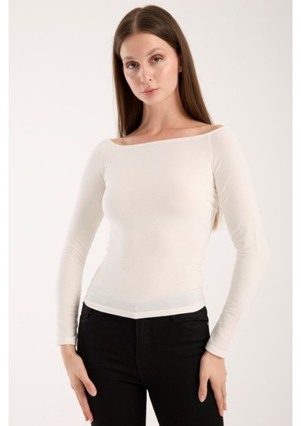 Kadın Uzun Kollu Geniş Yaka Esnek Bluz – Modern ve Zarif 3007