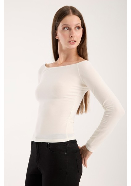 Kadın Uzun Kollu Geniş Yaka Esnek Bluz – Modern ve Zarif 3007 fiyatları