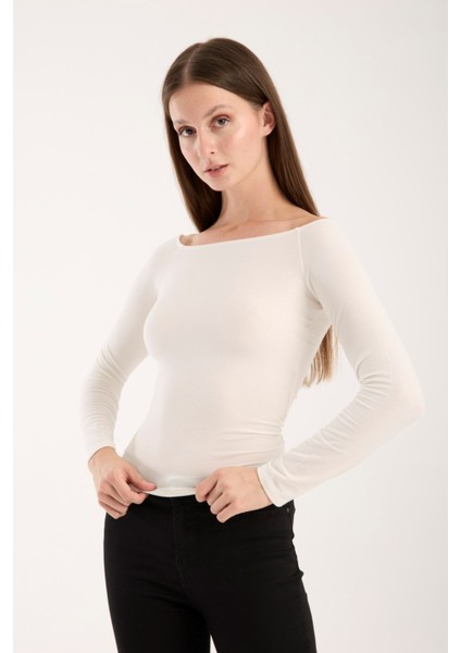 Kadın Uzun Kollu Geniş Yaka Esnek Bluz – Modern ve Zarif 3007