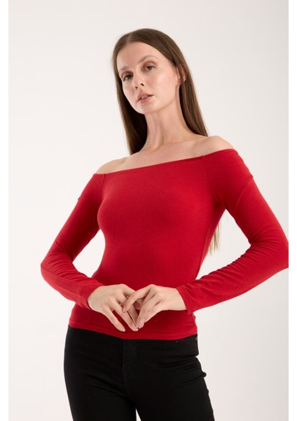 Kadın Uzun Kollu Geniş Yaka Esnek Bluz – Modern ve Zarif 3007