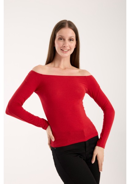 Kadın Uzun Kollu Geniş Yaka Esnek Bluz – Modern ve Zarif 3007