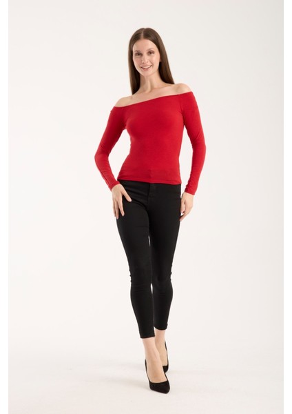 Kadın Uzun Kollu Geniş Yaka Esnek Bluz – Modern ve Zarif 3007