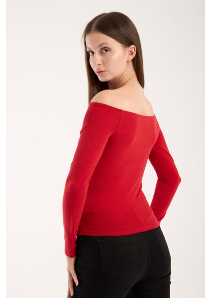 Kadın Uzun Kollu Geniş Yaka Esnek Bluz – Modern ve Zarif 3007