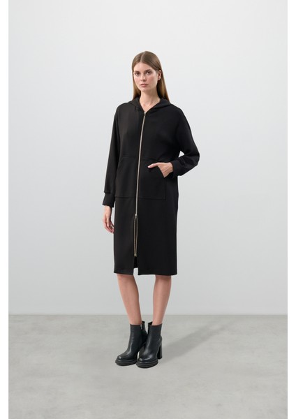 Kapüşonlu Midi Boy Örme Elbise Siyah K2521010_001