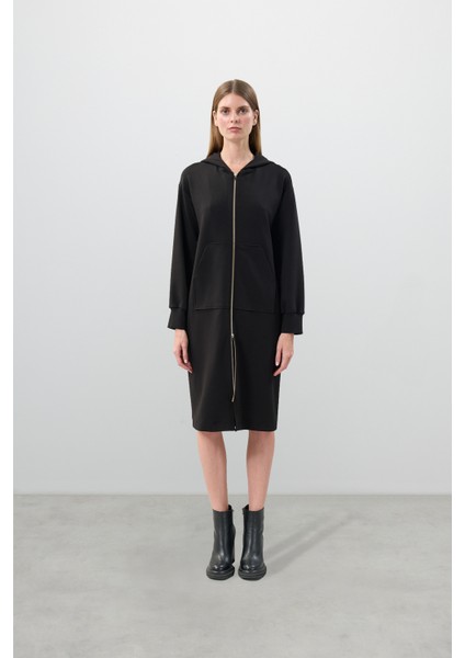 Kapüşonlu Midi Boy Örme Elbise Siyah K2521010_001 modelleri