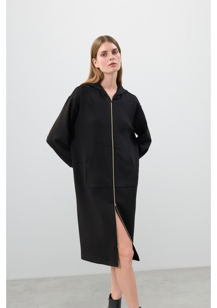 Kapüşonlu Midi Boy Örme Elbise Siyah K2521010_001 fırsatları